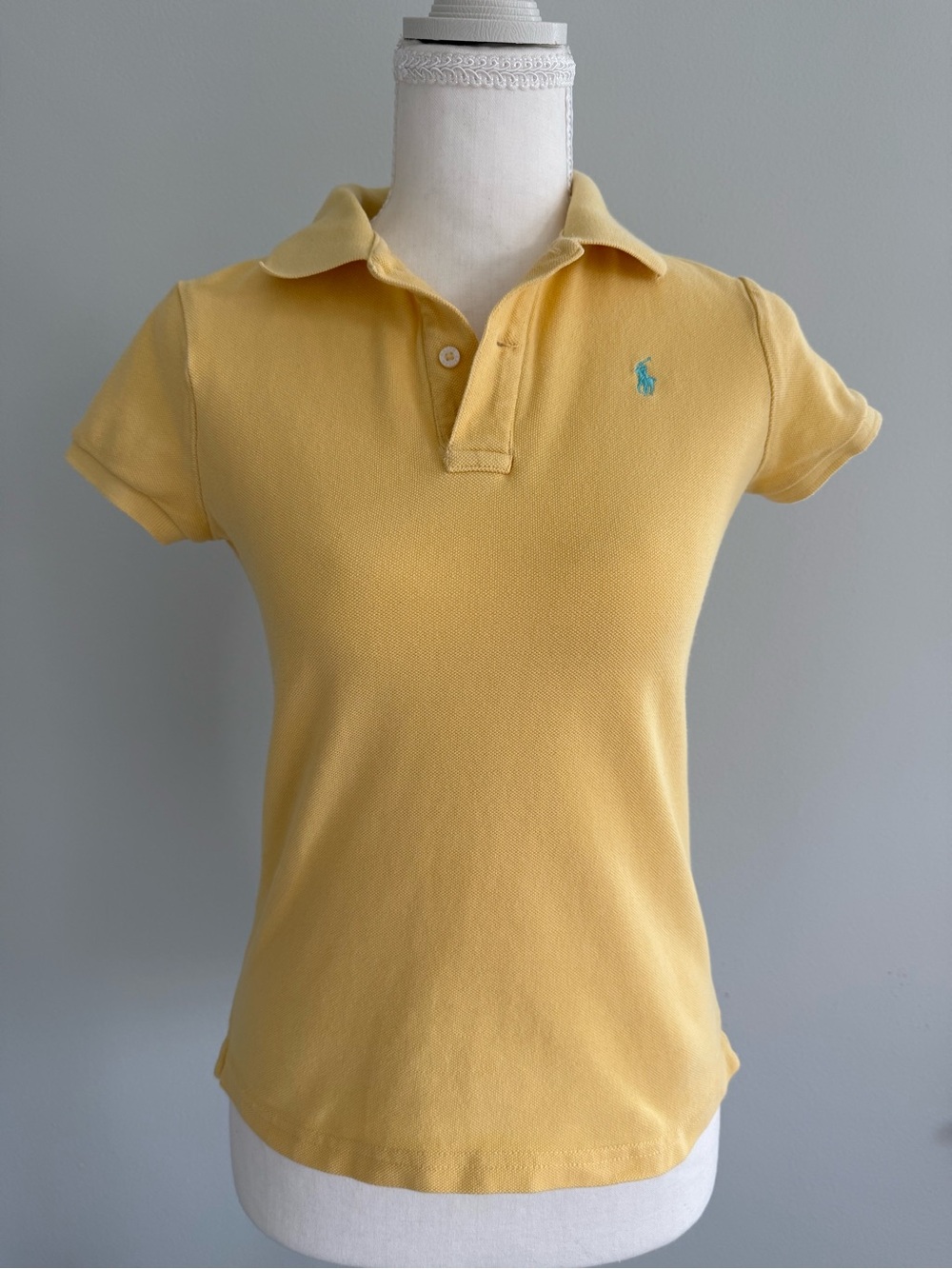 Ralph Lauren Girls' Cotton Mesh Polo, Teal Pony, Empire Yellow, Large (age12/14)